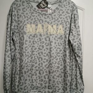 Gray Leopard Print Long Sleeve Top
